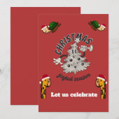 Retro Cartoon kerstfeest vrolijk seizoen Feestdagenkaart (Voorkant / Achterkant)