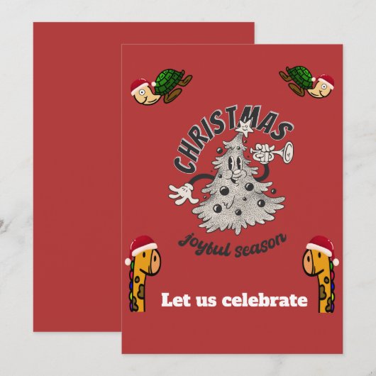 Retro Cartoon kerstfeest vrolijk seizoen Feestdagenkaart (Voorkant / Achterkant)