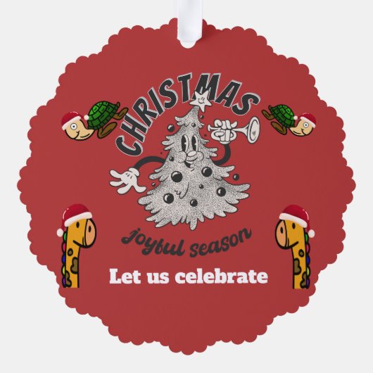 Retro Cartoon kerstfeest vrolijk seizoen Ornament Kaart (Achterkant)