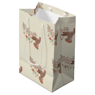 Retro Cartoon Kerstman Rendier Medium Cadeauzakje