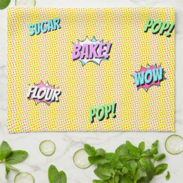 Retro Cartoon Kleurrijke Pop Kunst Leuke Bakkerij  Theedoek