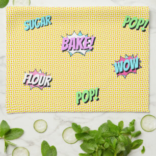 Retro Cartoon Kleurrijke Pop Kunst Leuke Bakkerij  Theedoek