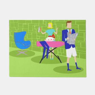 Retro-Cartoon-koppeling bij thuisdeuropening Deurmat