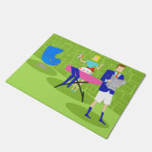 Retro-Cartoon-koppeling bij thuisdeuropening Deurmat (Schuin)