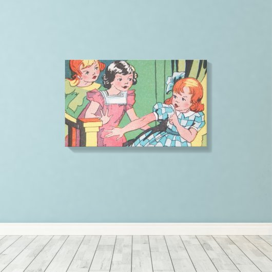  Retro Cartoon Kunst van Kleine Meisjes Canvas Afdruk (Insitu (Houten vloer))