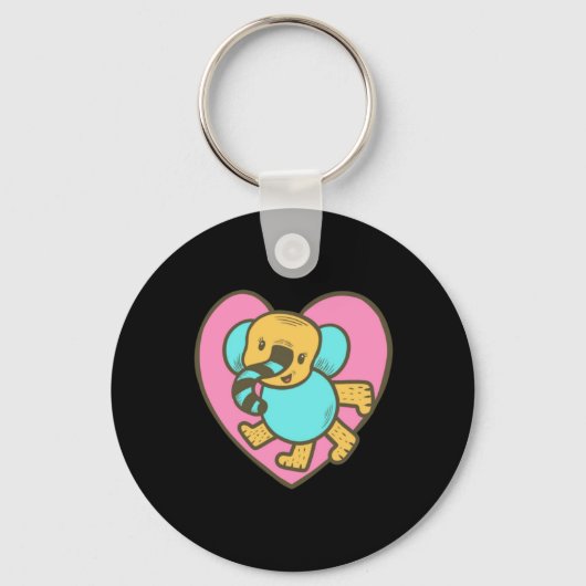 Retro Cartoon Olifant Liefde Hart Sleutelhanger (Voorkant)