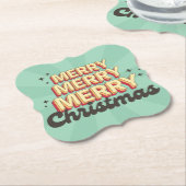 Retro cartoon ontwerp vrolijke kersttekst kartonnen onderzetters (Gekanteld)
