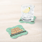 Retro cartoon ontwerp vrolijke kersttekst kartonnen onderzetters (Insitu)