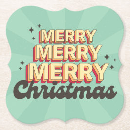 Retro cartoon ontwerp vrolijke kersttekst kartonnen onderzetters