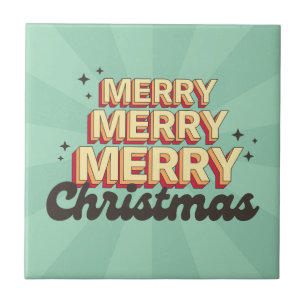 Retro cartoon ontwerp vrolijke kersttekst tegeltje