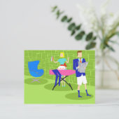 Retro Cartoon paar thuis Briefkaart (Staand voorkant)