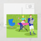 Retro Cartoon paar thuis Briefkaart (Voorkant / Achterkant)