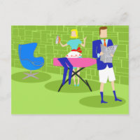 Retro Cartoon paar thuis Briefkaart