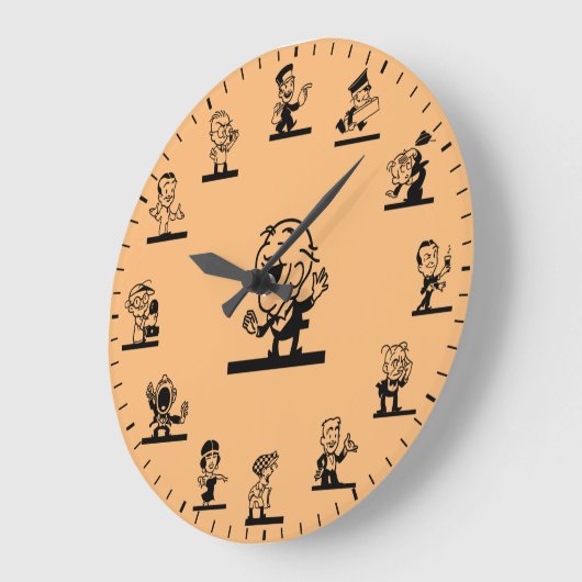 Retro Cartoon People Black Themed Grote Klok (Hoek)
