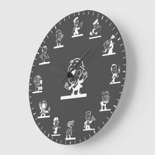 Retro Cartoon People Themed White Large Clock Grote Klok (Hoek)