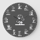 Retro Cartoon People Themed White Large Clock Grote Klok (Voorkant)