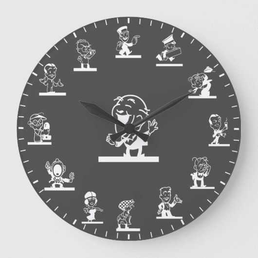 Retro Cartoon People Themed White Large Clock Grote Klok (Voorkant)
