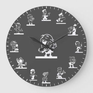 Retro Cartoon Personen Thema Witte Grote Klok
