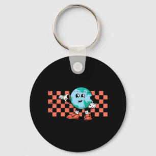 Retro Cartoon Planet Earth Day Milieu Natuur Sleutelhanger