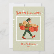 Retro Cartoon Postbode Platte Kerstkaart