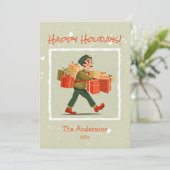 Retro Cartoon Postbode Platte Kerstkaart (Staand voorkant)