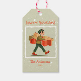 Retro Cartoon Postman Holiday Cadeaulabel