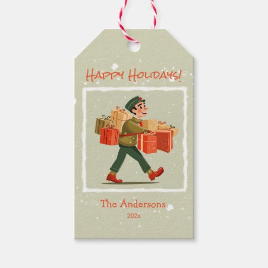 Retro Cartoon Postman Holiday Cadeaulabel (Voorkant)