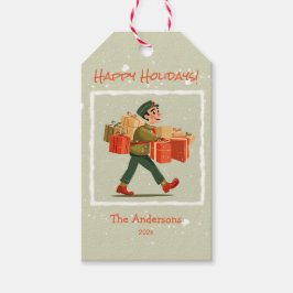 Retro Cartoon Postman Holiday Cadeaulabel