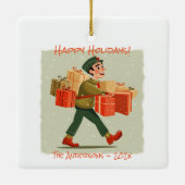 Retro Cartoon Postman Holiday Keramisch Ornament (Achterkant)