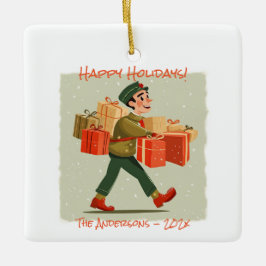 Retro Cartoon Postman Holiday Keramisch Ornament