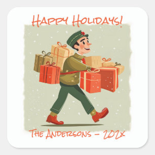 Retro Cartoon Postman Vakantie Sticker