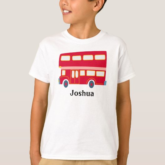 Retro cartoon rode dubbele decker bus personaliser t-shirt (Voorkant)