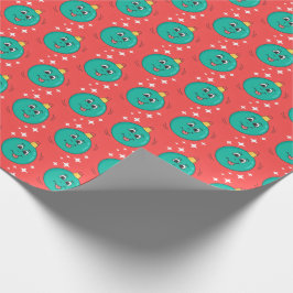 Retro cartoon rode kerstbal lach cadeaupapier