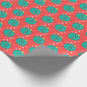 Retro cartoon rode kerstbal lach cadeaupapier