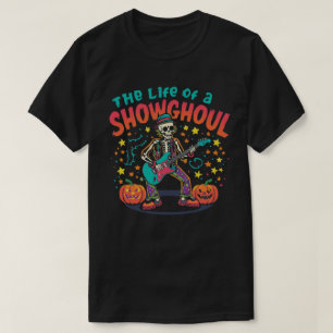 Retro Cartoon Skeleton Muziek Halloween kunstwerk T-shirt