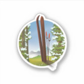 Retro cartoon ski reislogo sticker (Voorkant)