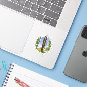 Retro cartoon ski reislogo sticker (Laptop met iPhone)
