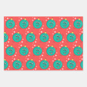 Retro cartoon smiley personages xmas ontwerp inpakpapier vel (Voorkant 3)