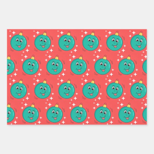 Retro cartoon smiley personages xmas ontwerp inpakpapier vel (Voorkant 3)