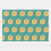 Retro cartoon smiley personages xmas ontwerp inpakpapier vel (Voorkant)