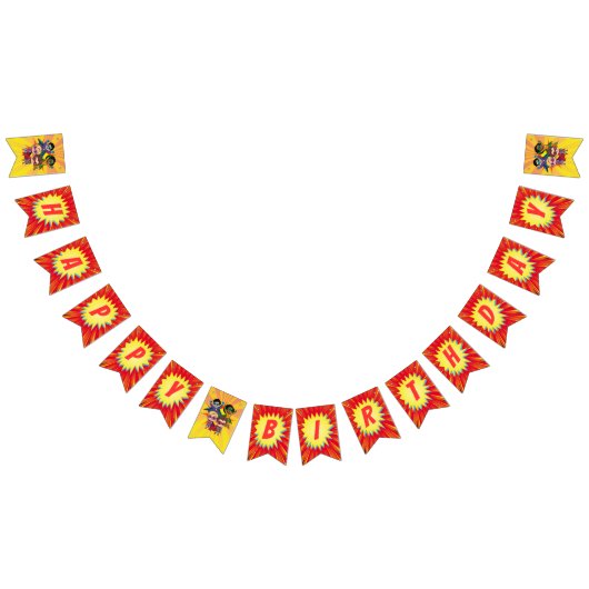 Retro Cartoon Superhero Comic Boy's Verjaardagsfee Vlaggetjes (Alle)