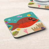 Retro Cartoon visbank  ontwerp Drankjes Onderzetter (Linkerzijde)
