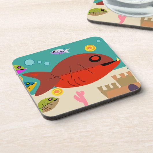 Retro Cartoon visbank  ontwerp Drankjes Onderzetter (Linkerzijde)