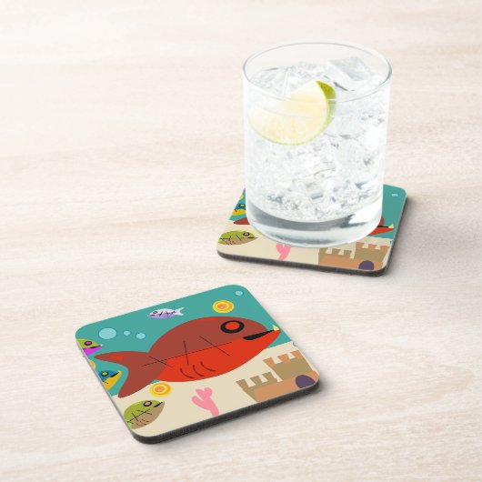 Retro Cartoon visbank  ontwerp Drankjes Onderzetter (Rechterzijde)