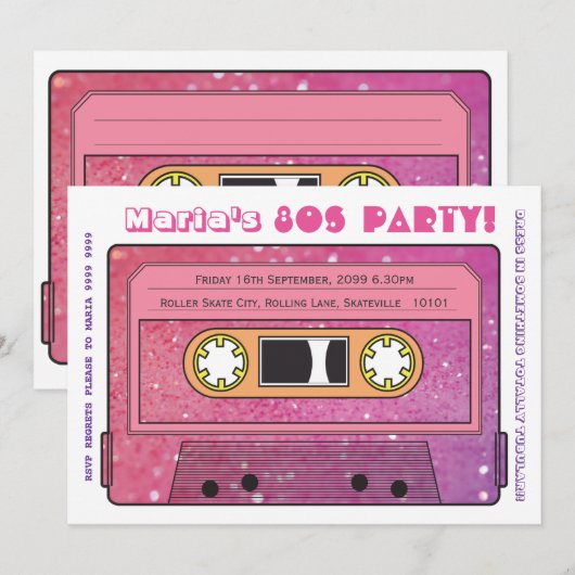 Retro Casette Tape 80s Party Thema Uitnodiging (Voorkant / Achterkant)