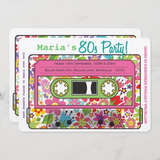 Retro Casette Tape 80s Party Thema Uitnodiging (Voorkant / Achterkant)