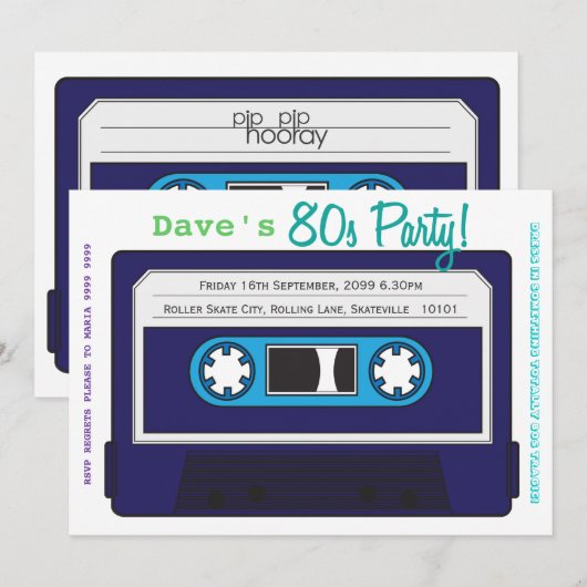 Retro Casette Tape 80s Party Theme Invitation Kaart (Voorkant / Achterkant)