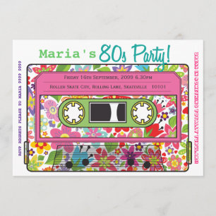 Retro Casette Tape 80s Party Theme Invitation Kaart