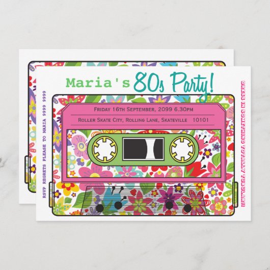 Retro Casette Tape 80s Party Theme Invitation Kaart (Voorkant / Achterkant)