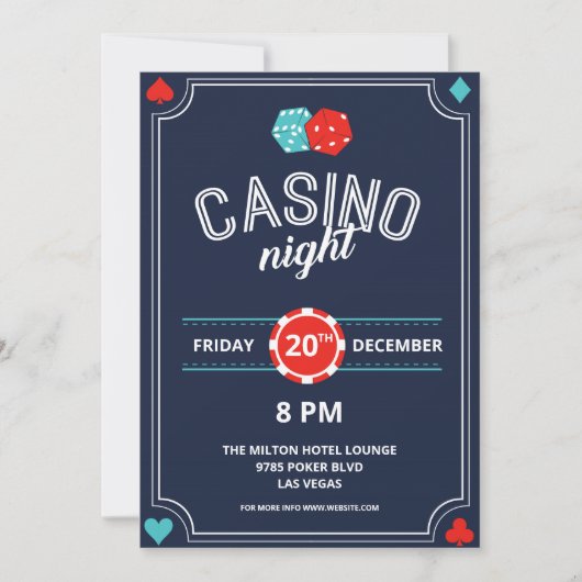 Retro Casino Night Invite Kaart (Voorkant)